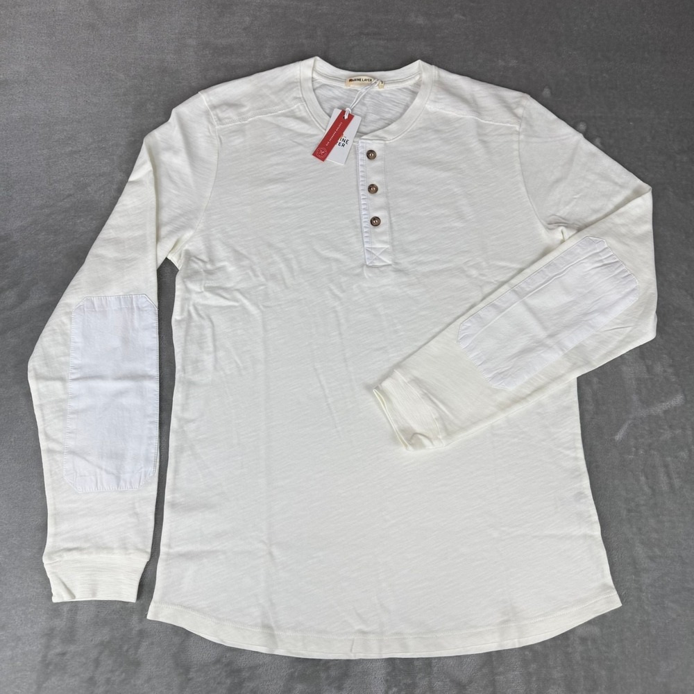 Marine Layer Heavy Slub Henley Shirt Mens Small Antique White Stretch $84 NWT